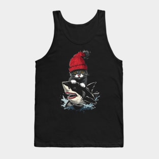 Cat Riding Shark Whiskered Adventure Tank Top